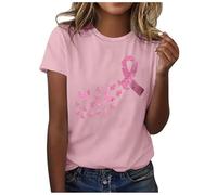 Breast Cancer Awareness Classic Tee - Watercolor Ribbon Print Women's Round Neck Essential Top