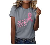 Breast Cancer Awareness Classic Tee - Watercolor Ribbon Print Women's Round Neck Essential Top