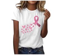 Breast Cancer Awareness Classic Tee - Watercolor Ribbon Print Women's Round Neck Essential Top