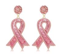 Breast Cancer Awareness Earrings Beaded Pink Ribbon Earrings for Women Statement Drop Dangle Earrings Breast Cancer Survivor Gifts, Zinc, No Gemstone