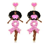 Breast Cancer Awareness Earrings Beaded Pink Ribbon Earrings for Women Statement Drop Dangle Earrings Breast Cancer Survivor Gifts, Zinc, No Gemstone