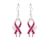 Breast Cancer Awareness Earrings for Women - 925 Sterling Silver Dangle Dangle Earrings with Pink Bow Breast Cancer Survivor Support Hope Jewelry Gifts Extra Large