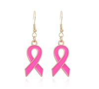 Breast Cancer Awareness Earrings for Women, Pink Ribbon Drop Earrings, Support Jewelry Gift for Her, Inspirational Cancer Survivor Jewelry, Brass, brass