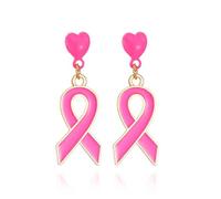 Breast Cancer Awareness Earrings for Women, Pink Ribbon Drop Earrings, Support Jewelry Gift for Her, Inspirational Cancer Survivor Jewelry, Brass, brass