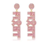 Breast Cancer Awareness Earrings for Women Pink Ribbon Earrings Breast Cancer Survivor Gift Support Christmas Thanksgiving Holiday Jewelry, M, Metal,rhinestone, No Gemstone