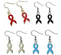 Breast Cancer Awareness Earrings Metal Pink Ribbon Dangle Dropm Earring for Women Breast Cancer Survivor Support Jewelry, Metal, no gem