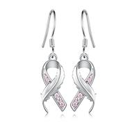 Breast Cancer Awareness Earrings Pink Bow 925 Sterling Silver Pink Bow Dangle Earrings Breast Cancer Survivor Jewelry Gifts for Women Sterling Silver Cubic Zirconia Sterling Silver