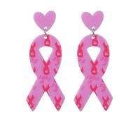 Breast Cancer Awareness Earrings Pink Ribbon Drop Dangle Earrings for Women Hope Ribbon Satin Earrings Breast Cancer Survivor Memorials Support Accessories, Acrylic, no