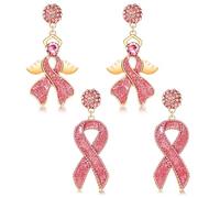 Breast Cancer Awareness Earrings Pink Ribbon Earrings for Women Beaded Ribbon Bow Drop Dangle Earrings Set Breast Cancer Survivor Support Jewelry Gifts, Zinc, No Gemstone