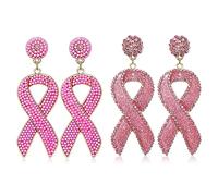 Breast Cancer Awareness Earrings Pink Ribbon Earrings for Women Beaded Ribbon Bow Drop Dangle Earrings Set Breast Cancer Survivor Support Jewelry Gifts, Zinc Bead, No Gemstone