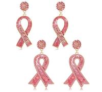 Breast Cancer Awareness Earrings Pink Ribbon Earrings for Women Beaded Ribbon Bow Drop Dangle Earrings Set Breast Cancer Survivor Support Jewelry Gifts, Zinc, No Gemstone
