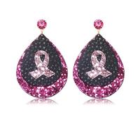 Breast Cancer Awareness Earrings Pink Ribbon Earrings for Women Glitter Sequin Teardrop Earrings Breast Cancer Survivor Support Accessory Jewelry Gifts, Zinc, No Gemstone