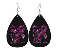 Breast Cancer Awareness Her Fight Is Our Fight Leather Earrings For Women Dangle Earring Drop Pendant With Hook Gifts For Adult Girl