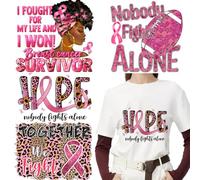 Breast Cancer Awareness Iron on Patches Pink Ribbon Iron on Transfer Stickers for Breast Cancer Survivor Party Sew Decoration Pink Ribbon Rugby Women Heat Transfer Vinyl Decals Patches for Clothing