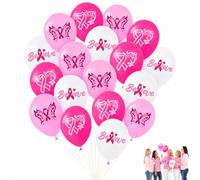Breast Cancer Awareness Latex Balloons 18Pcs Pink Ribbon Adult Event Decor | Thick durable latex with uplifting messages & butterfly prints, for indoor outdoor adult fundraisers & community events
