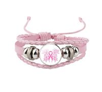 Breast Cancer Awareness Leather Bracelet Handmade Pink Ribbon Leather Rope Braided Bracelet Adjustable Awareness Hope Wrap Bangle for Women Show Strength And Unity For All Women(3 color) (Pink)