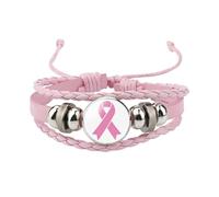 Breast Cancer Awareness Leather Bracelet Handmade Pink Ribbon Leather Rope Braided Bracelet Adjustable Awareness Hope Wrap Bangle for Women Show Strength And Unity For All Women(3 color) (Light Pink)