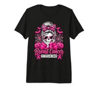Breast Cancer Awareness Messy Bun Skeleton Bow Leopard Women Premium T-Shirt