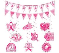 Breast Cancer Awareness Month Decorations Pink Awareness Ribbon Love Breast Banner Breast Cancer Faith Hope Awareness Party Hanging Swirls Decoration for Women (Hot Pink)
