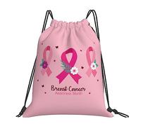 Breast Cancer Awareness Month Unisex Drawstring Bag Waterproof Swimming Bag Large String Backpack For Hiking Swim Holidays