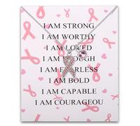 Breast Cancer Awareness Necklace Breast Cancer Survivor Fighter Gifts i Am Strong i Am Worthy Pink Ribbon Jewelry Necklace