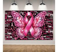 Breast Cancer Awareness Photo Backdrop Faith Hope Love Butterfly Banner October Pink Ribbon Party Decorations and Supplies for Home-71×43''