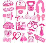 Breast Cancer Awareness Photo Booth Props, Pink Ribbon Photo Booth,Fight Breast Cancer Theme Selfie Props,Fundraiser Charity Event Party Supplies Decorations