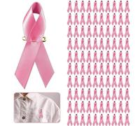 Breast Cancer Awareness Pin 100 Pcs Pink Ribbon Pins Satin Brooch Pin Logo Charity Event Badge Health Awareness Lapel Pin Lapel for Charity Public and Social Event