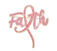 Breast Cancer Awareness Pink Rhinestone Ribbon Pin - Faith Believe Women's Brooch, Survivor Lapel Pin for Cancer Month - Merchandise Accessories Decor, 2, Metal, no gemstone