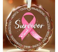 Breast Cancer Awareness Pink Ribbon Glass Ornament - Personalized Christmas Ornament for Women, Survivors & Fighters - Inspirational Gift of Hope, Strength & Courage