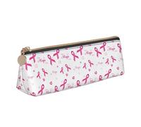 Breast Cancer Awareness Pink Ribbon Love Hope Cure Leather Pencil Case Zipper Pen Case Pouch Waterproof Travel Makeup Pouch Large Capacity for Women Men