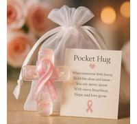 Breast Cancer Awareness Pocket Hug, Pink Ribbon Pocket Hug,Cross with Pink Ribbon Encouragement Card,Stress Relief Inspirational Gift,Sympathy Gift with Healing Symbolism,Get Well Soon