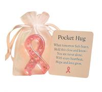Breast Cancer Awareness Pocket Hug, Ribbon Pocket Hug Token with Encouragement Card,Ribbon Cross with Greeting Card,Inspirational Stress Relief Gifts for Women,Strength and Hope