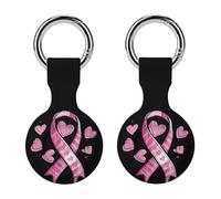 Breast Cancer Awareness Ribbon Keychain Holder Case Compatible with AirTag Waterproof Silicone Shell Protective Case 2PCS