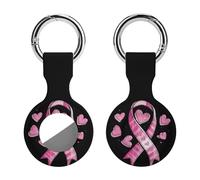 Breast Cancer Awareness Ribbon Keychain Holder Case Compatible with AirTag Waterproof Silicone Shell Protective Case 1PCS