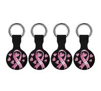 Breast Cancer Awareness Ribbon Keychain Holder Case Compatible with AirTag Waterproof Silicone Shell Protective Case 4PCS