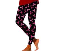 Breast Cancer Awareness Ribbon Print Leggings 6XL Womens Plus Size Tops (Black, M)