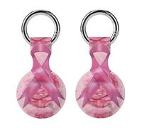 Breast Cancer Awareness Ribbon Roses Keychain Holder Case Compatible with AirTag Waterproof Silicone Shell Protective Case 2PCS
