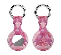 Breast Cancer Awareness Ribbon Roses Keychain Holder Case Compatible with AirTag Waterproof Silicone Shell Protective Case 1PCS
