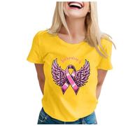 Breast Cancer Awareness Shirt,Girl Gift T-Shirt Women Ribbon Shirt Funny Tops T Shirts Research Gifts Female UK Funny Support for My Mom for Family Ladies Cancer Tshirt (Yellow,4XL)