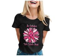 Breast Cancer Awareness Shirt Pink Ribbon Tshirt Breast Cancer Awareness Month T-Shirt Survivor Tops Female Hey Tshirt Ladies Pink Pamper Gifts for Women Going Through (Black,M)