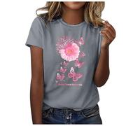 Breast Cancer Awareness Shirt Ribbon Shirt Breast Cancer Awareness Month T-Shirt Tops Race for Life Research T-Shirt Pink Shirts Adults Gifts for Women October Family (Grey,M)