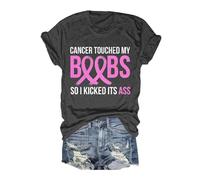 Breast Cancer Awareness Shirt,This is My Fighting Shirt T-Shirt Women Ribbon Pink Womens Tops Slim Fit Now T Gifts for Going Through Female UK Funny Support for My Mom (Grey,M)
