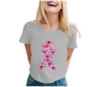 Breast Cancer Awareness Shirt Women Ribbon Shirt Pink Ribbons Hearts Breast Cancer Awareness Women T-Shirt Pink Womens Tops Hey Tshirt Ladies Short Sleeve Gifts for (Light Gray,M)