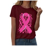 Breast Cancer Awareness Shirt Women Ribbon Shirt This is My Cancer Fighting T-Shirt Women Breast Tops T Ladies T Shirts Dusky Pink Care Gifts for October Family Mom (Red,S)