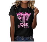 Breast Cancer Awareness T-Shirt for Women Short Sleeve Breathable Soft Cotton Shirt Motif Design Solidarity Support Against, black, M
