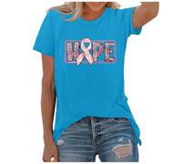 Breast Cancer Awareness Tshirt Heart Pink Ribbon Tshirt Cancer Pink T-Shirt Women Short Sleeve Tops Bats T Shirt Tshirts Women Breast Gifts for Funny October Family (Sky Blue,XL)