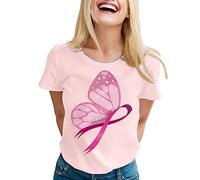 Breast Cancer Awareness Tshirt I Am A T-Shirt in October We Wear Breast Cancer Awareness Butterfly T-Shirt Breast Cancer Awareness I Wear for My Mum T-Shirt Women Short Sleeve Tops (L)