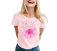 Breast Cancer Awareness Tshirt I Am A T-Shirt in October We Wear Breast Cancer Awareness Butterfly T-Shirt Breast Cancer Awareness I Wear for My Mum T-Shirt Women Short Sleeve Tops (L)