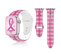 Breast Cancer Awareness Watch Band Compatible with Apple Watch 38mm 40mm 41mm,Pink Ribbons Print Adjustable Soft Silicone Sport Strap Replacement for iWatch Series SE/8/7/6/5/4/3/2/1